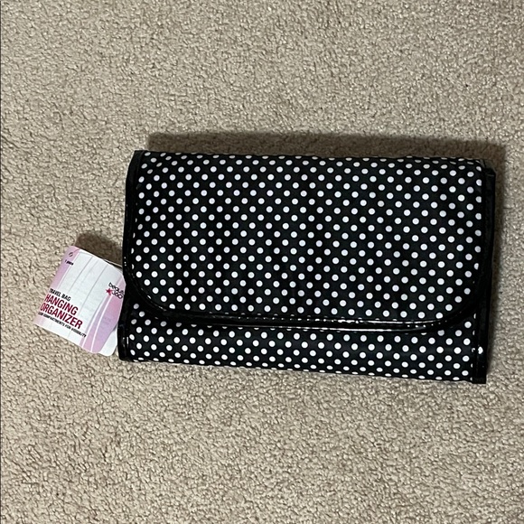 Beauty360 Handbags - Elegant Black and White Polka Dot Cosmetic Organizer